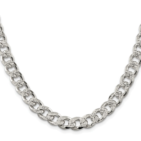925 White Gold 9.3 mm Curb Chain Necklace, Polished