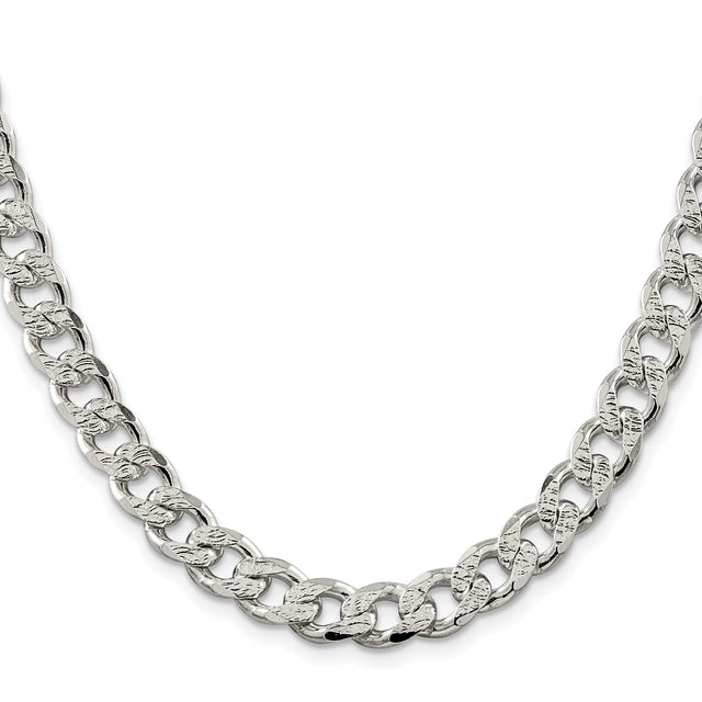 925 White Gold 9.3 mm Curb Chain Necklace, Polished