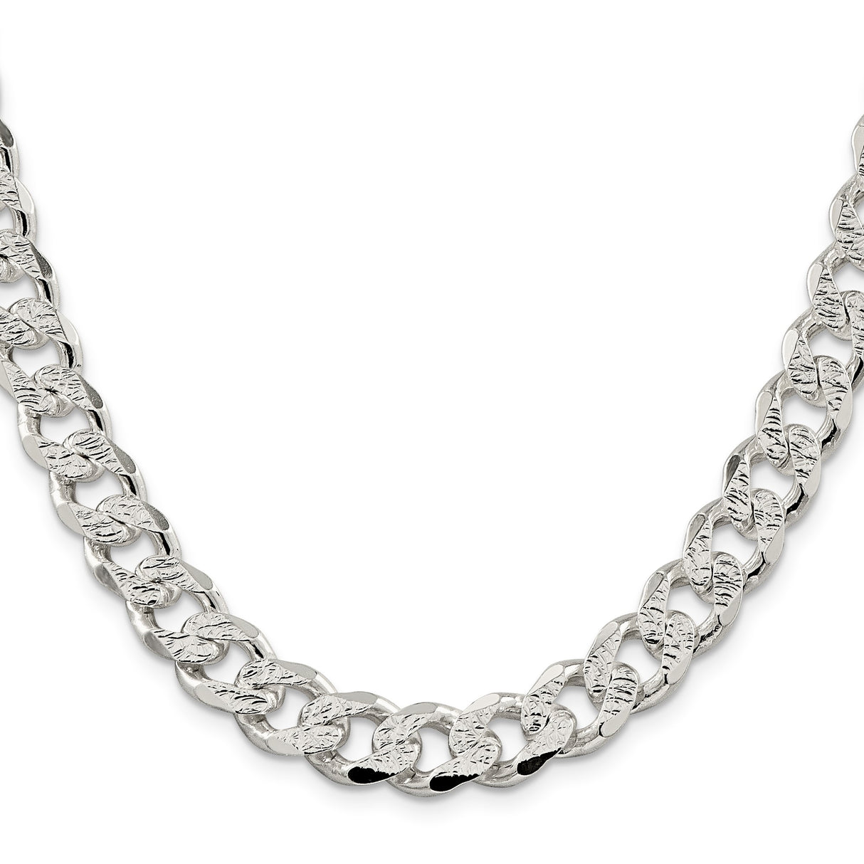 925 White Gold 11 mm Curb Chain Necklace, Polished
