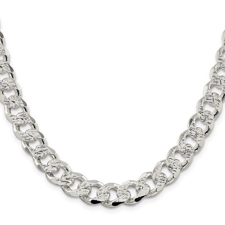 925 White Gold 11 mm Curb Chain Necklace, Polished