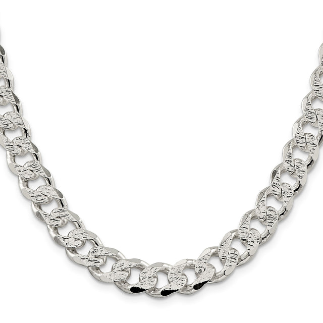925 White Gold 11 mm Curb Chain Necklace, Polished