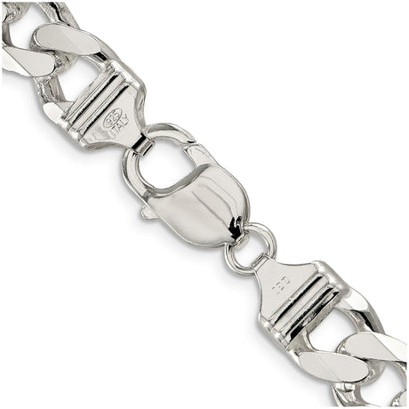 925 White Gold 11 mm Curb Chain Necklace, Polished alternate angle