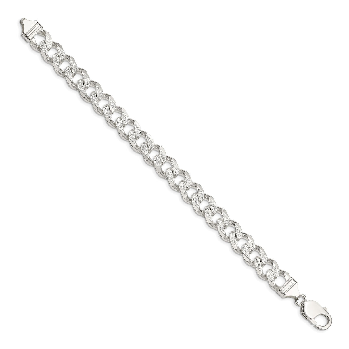 925 White Gold 11 mm Curb Chain Bracelet, Polished