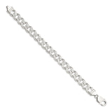 925 White Gold 11 mm Curb Chain Bracelet, Polished