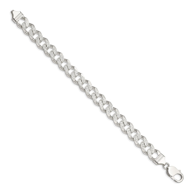 925 White Gold 11 mm Curb Chain Bracelet, Polished