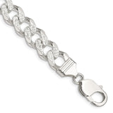 925 White Gold 11 mm Curb Chain Bracelet, Polished shown for scale