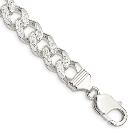 925 White Gold 11 mm Curb Chain Bracelet, Polished shown for scale