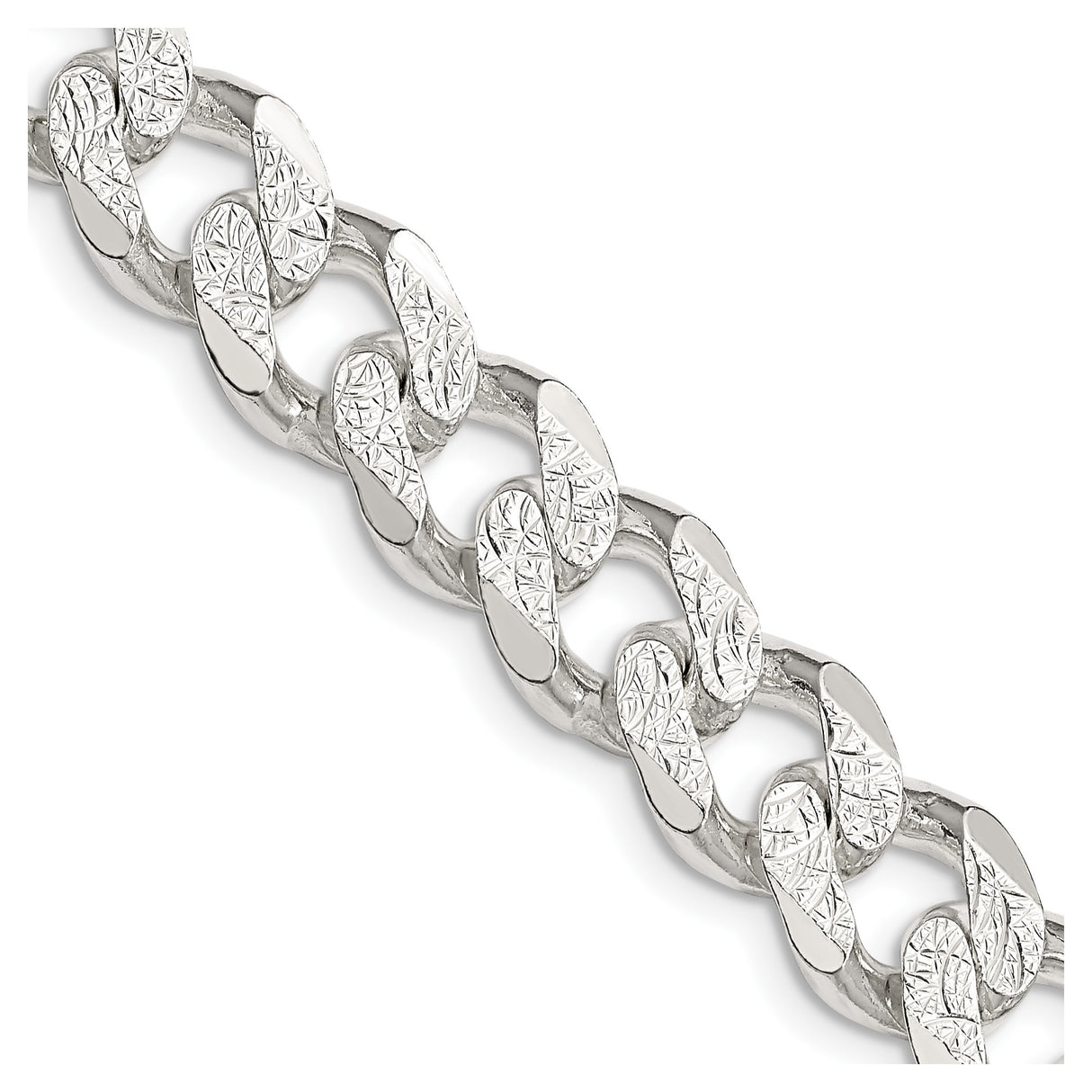 925 White Gold 11 mm Curb Chain Necklace, Polished detail view