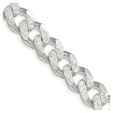 925 White Gold 11 mm Curb Chain Necklace, Polished detail view