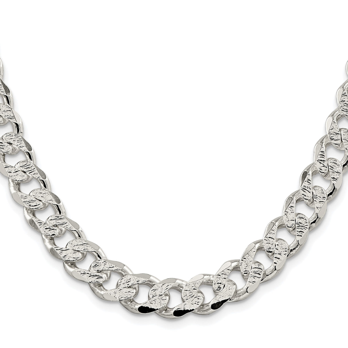 925 White Gold 11 mm Curb Chain Necklace, Polished
