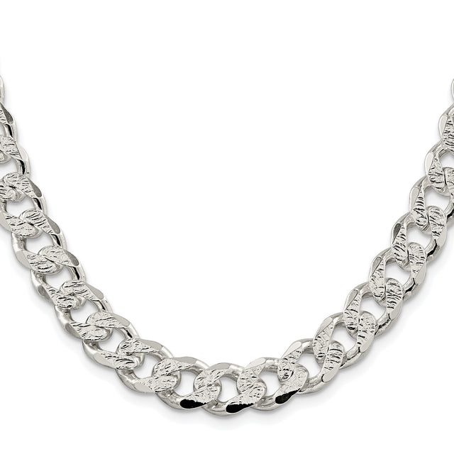 925 White Gold 11 mm Curb Chain Necklace, Polished