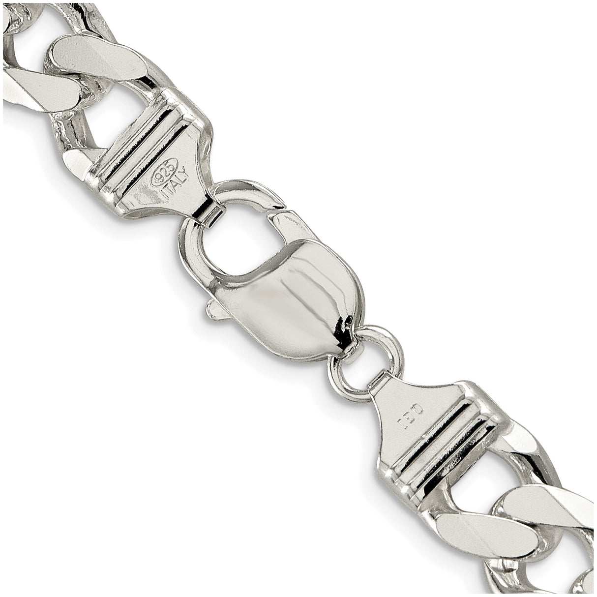 925 White Gold 11 mm Curb Chain Necklace, Polished alternate angle