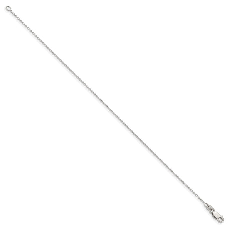 925 White Gold 1 mm Polished Chain Anklet, Solid alternate angle
