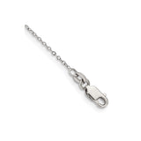 925 White Gold 1 mm Polished Chain Anklet, Solid shown for scale