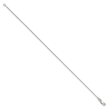 925 White Gold 1 mm Polished Chain Anklet, Solid