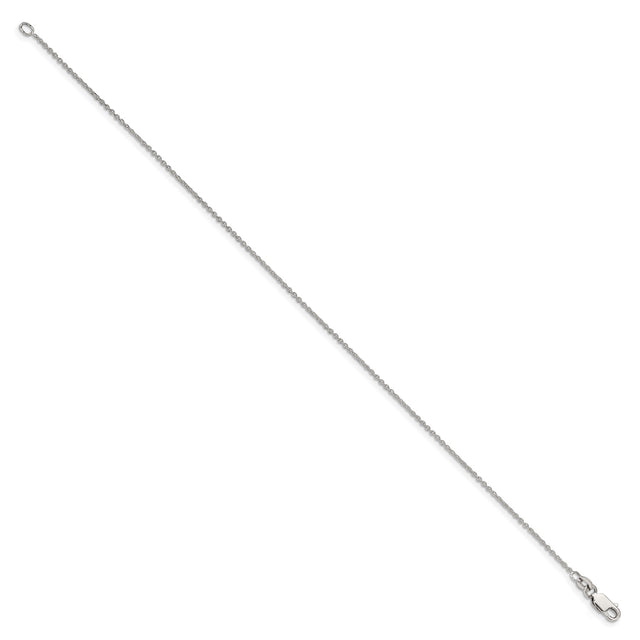 925 White Gold 1 mm Polished Chain Anklet, Solid
