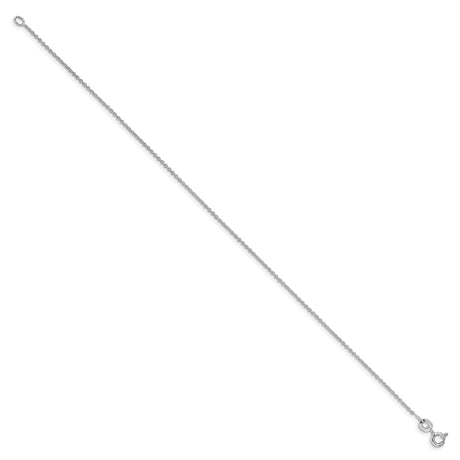 925 White Gold 1 mm Polished Chain Anklet, Solid