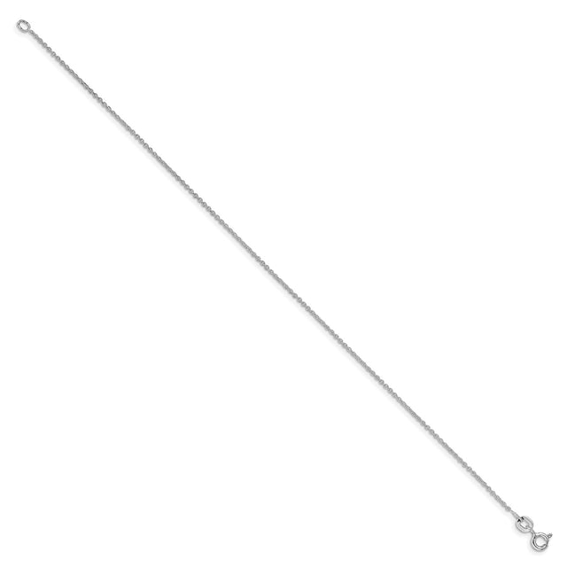 925 White Gold 1 mm Polished Chain Anklet, Solid