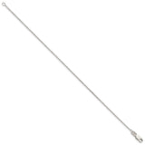 925 White Gold 1.25 mm Polished Chain Anklet, Solid