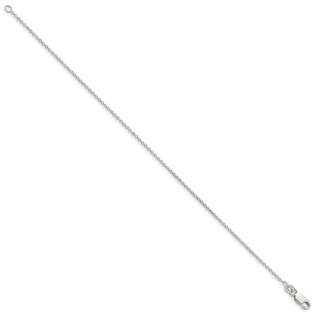 925 White Gold 1.25 mm Polished Chain Anklet, Solid