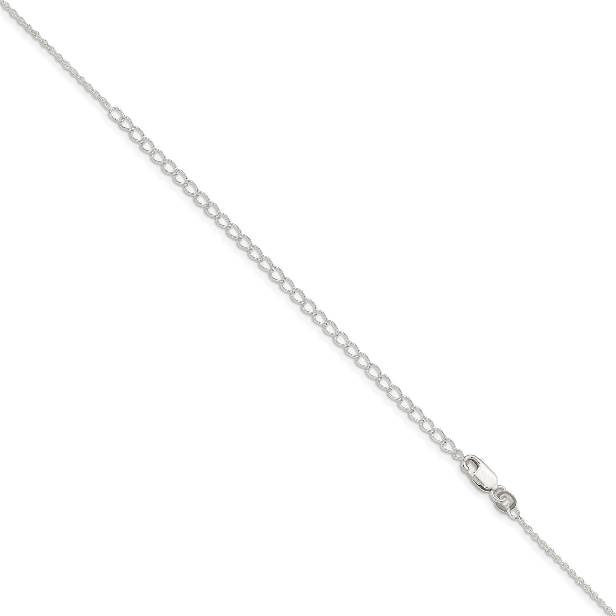 925 White Gold 1.25 mm Polished Chain Necklace, Solid detail view
