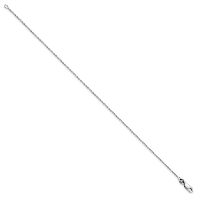 925 White Gold 1.25 mm Polished Chain Anklet, Solid