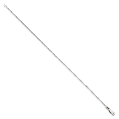 925 White Gold 1.5 mm Polished Chain Anklet, Solid