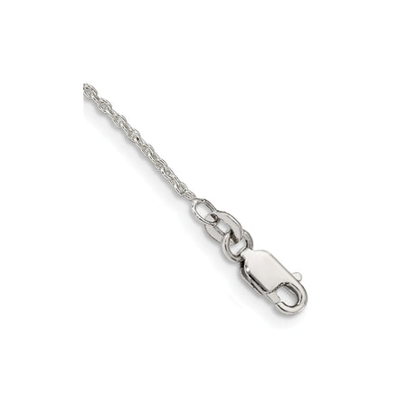 925 White Gold 1.5 mm Polished Chain Anklet, Solid shown for scale