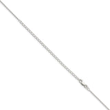 925 White Gold 1.5 mm Polished Chain Necklace, Solid detail view