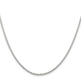 925 White Gold 1.95 mm Polished Chain Necklace, Solid