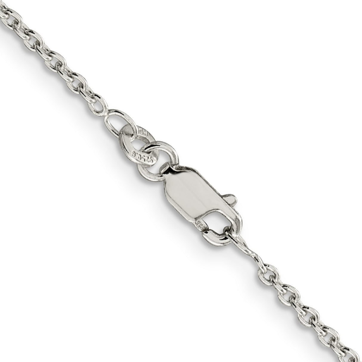 925 White Gold 1.95 mm Polished Chain Necklace, Solid alternate angle
