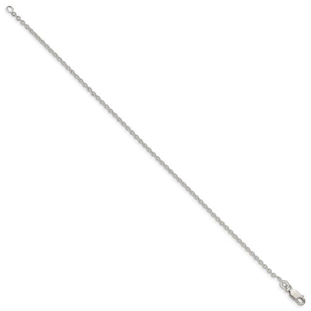 925 White Gold 1.95 mm Polished Chain Anklet, Solid