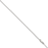 925 White Gold 1.95 mm Polished Chain Necklace, Solid detail view