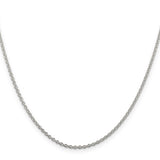 925 White Gold 1.95 mm Polished Chain Necklace, Solid