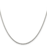 925 White Gold 2.25 mm Polished Chain Necklace, Solid