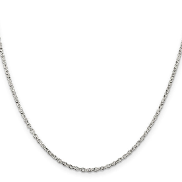 925 White Gold 2.25 mm Polished Chain Necklace, Solid