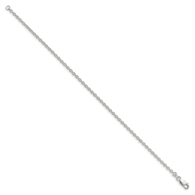 925 White Gold 2.25 mm Polished Chain Bracelet, Solid