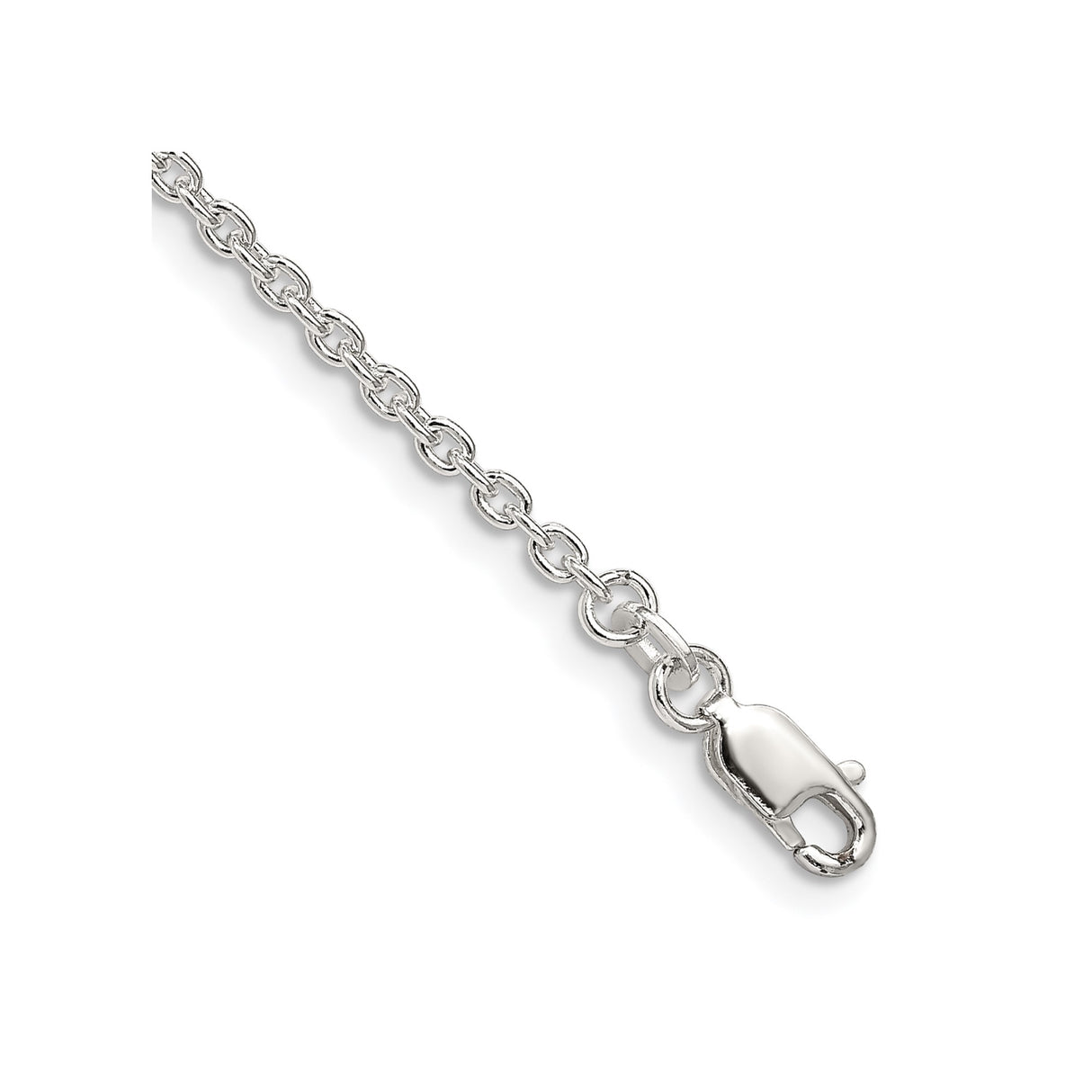 925 White Gold 2.25 mm Polished Chain Bracelet, Solid shown for scale