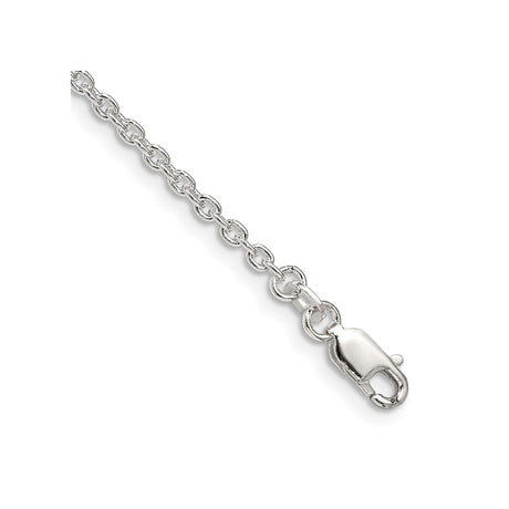 925 White Gold 2.25 mm Polished Chain Bracelet, Solid shown for scale