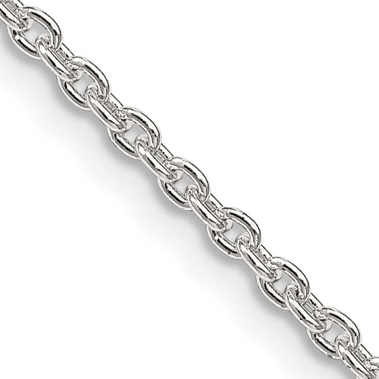 925 White Gold 2.25 mm Polished Chain Necklace, Solid detail view