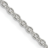925 White Gold 2.25 mm Polished Chain Necklace, Solid detail view