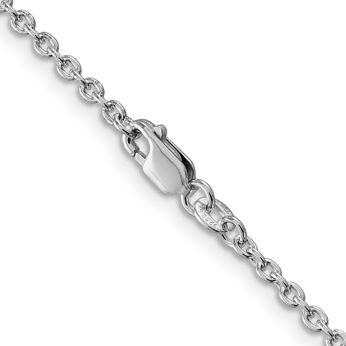 925 White Gold 2.25 mm Polished Chain Necklace, Solid alternate angle