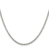 925 White Gold 2.75 mm Polished Chain Necklace, Solid