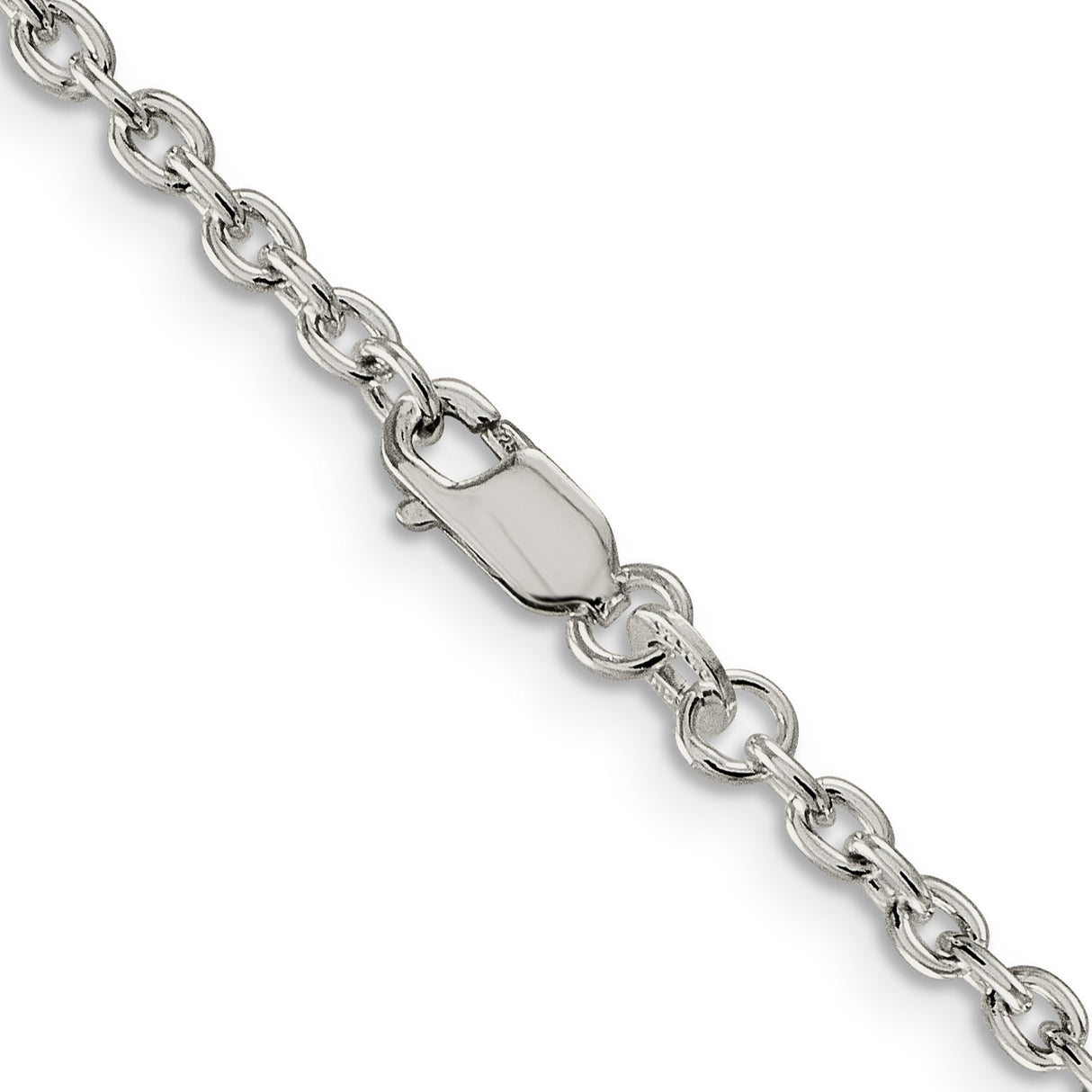 925 White Gold 2.75 mm Polished Chain Necklace, Solid alternate angle