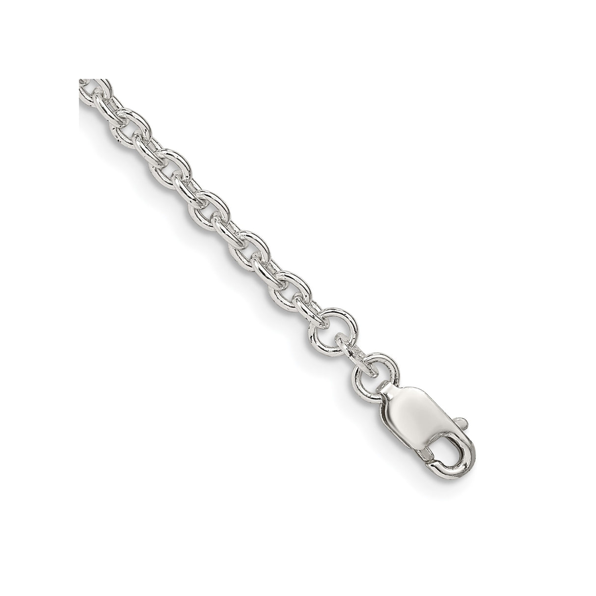 925 White Gold 2.75 mm Polished Chain Bracelet, Solid shown for scale