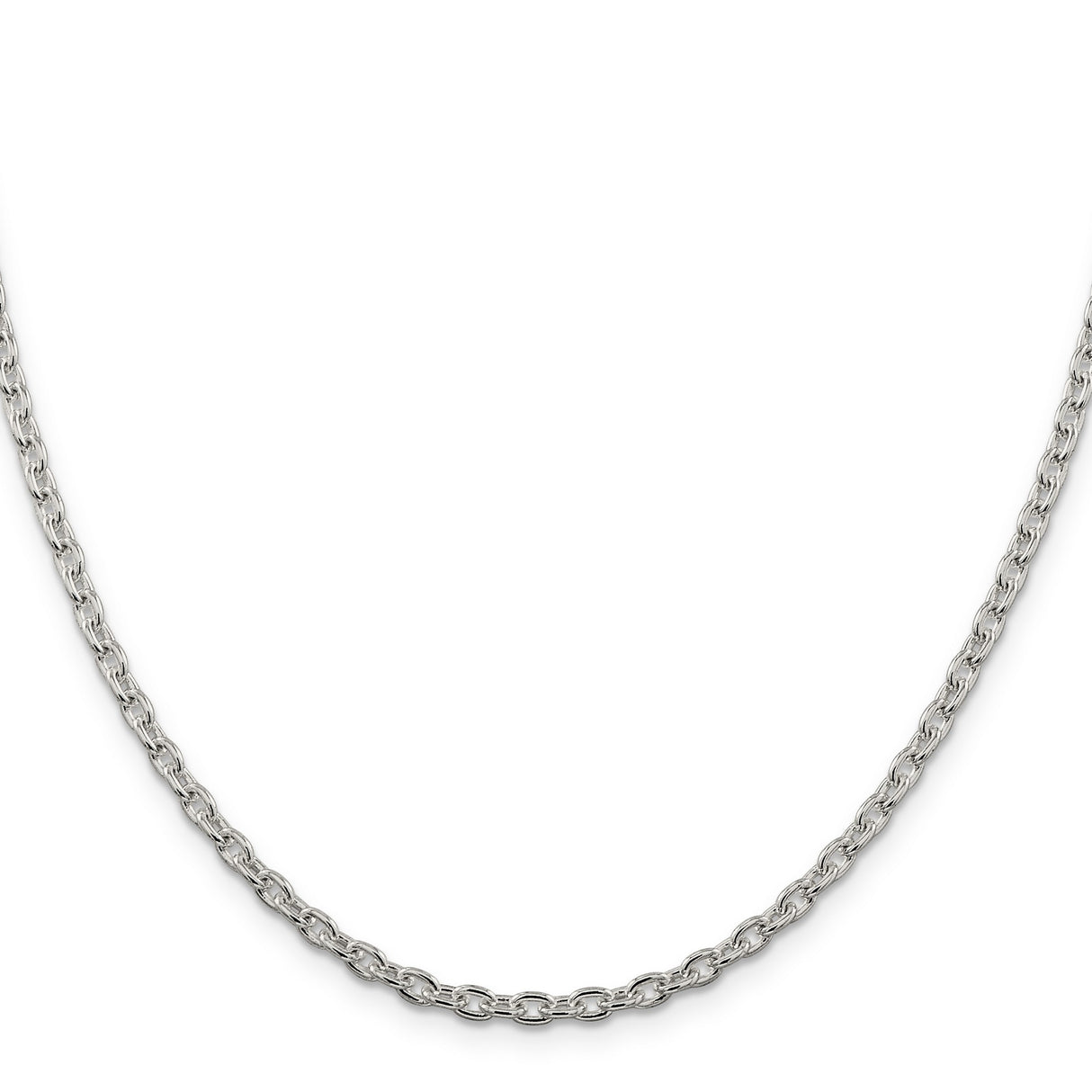 925 White Gold 3.5 mm Polished Chain Necklace, Solid