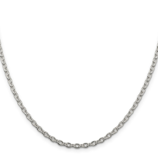 925 White Gold 3.5 mm Polished Chain Necklace, Solid