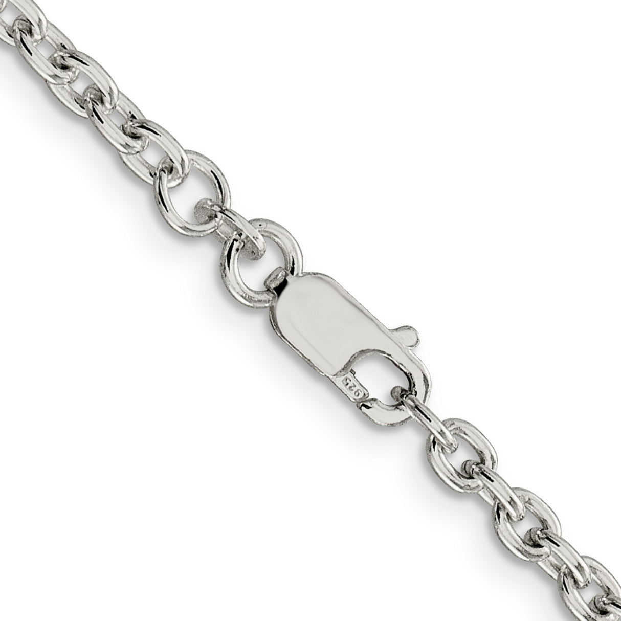 925 White Gold 3.5 mm Polished Chain Necklace, Solid alternate angle