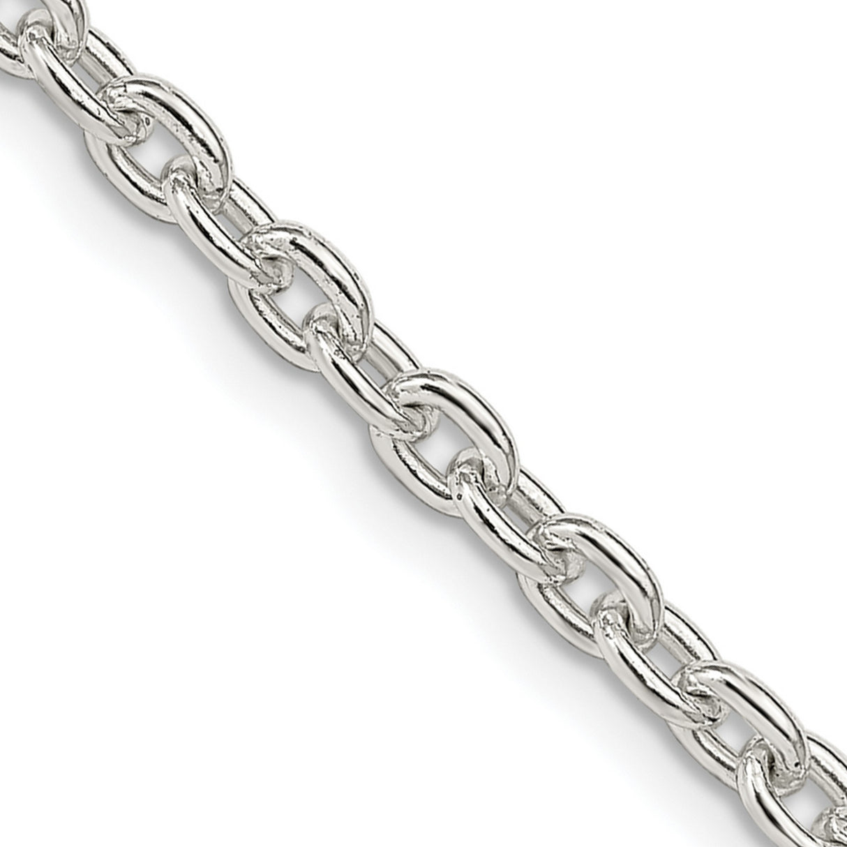 925 White Gold 3.5 mm Polished Chain Necklace, Solid detail view