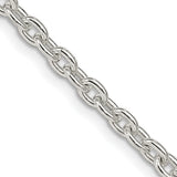 925 White Gold 3.5 mm Polished Chain Necklace, Solid detail view
